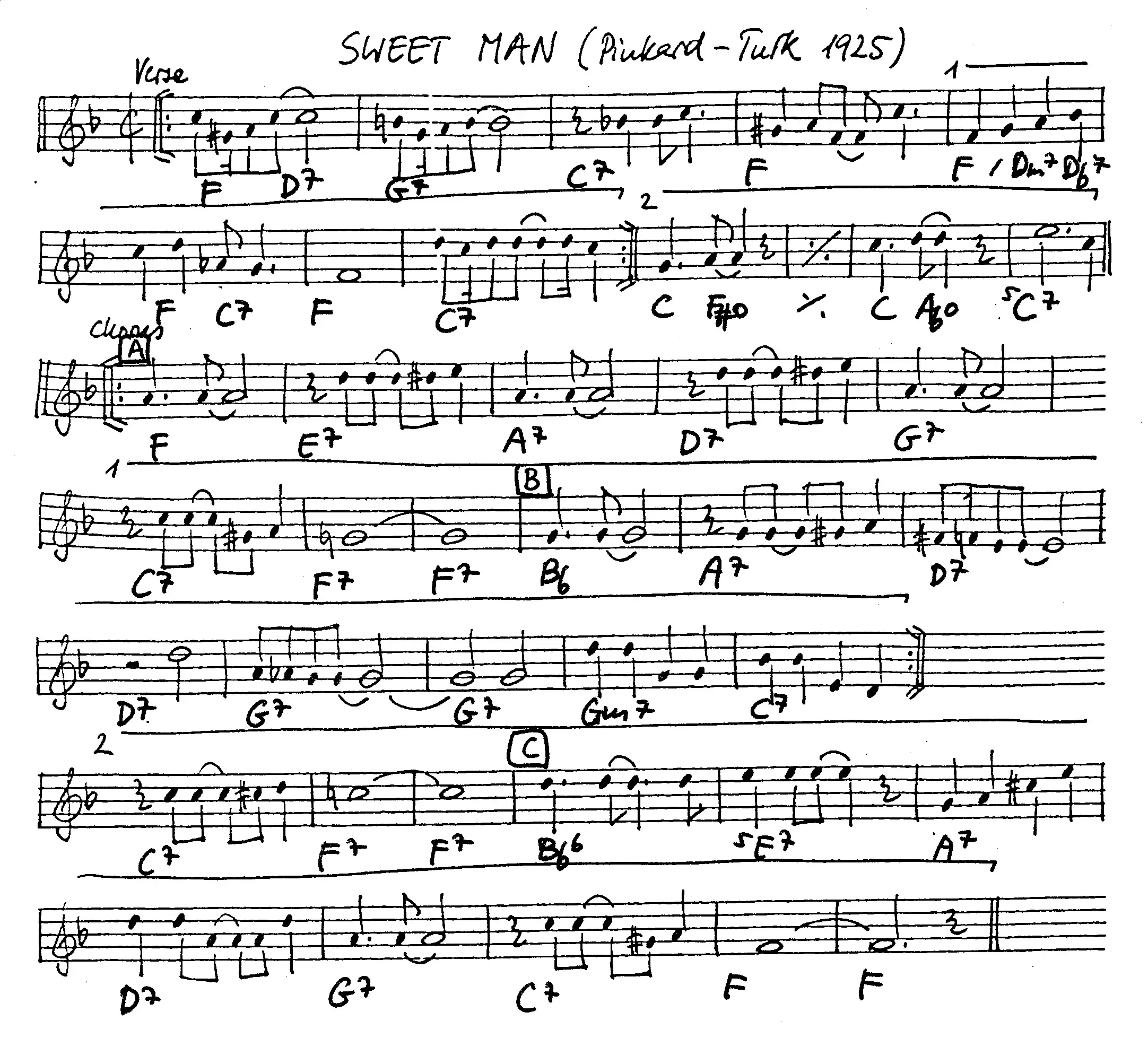 sweet man free jazz leadsheet - Courtesy of the Jungle Jazz Band
